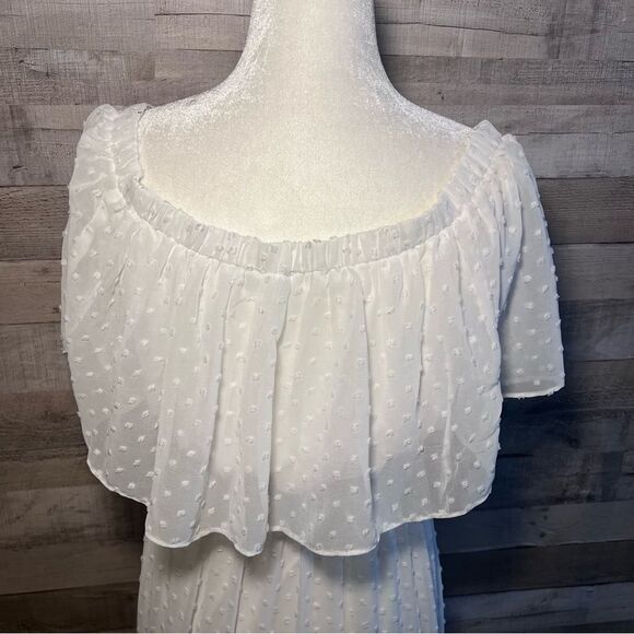 Baltic Born White Swiss Dot Tiered Off Shoulder Maxi Dress - Picture 12 of 16